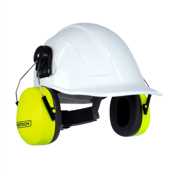 Kit de casco de seguridad estilo gorra con orejeras montables color lima