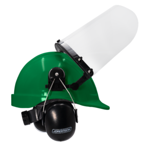 Kit de casco de seguridad tipo gorra verde con orejeras montables y pantalla facial de alta transparencia