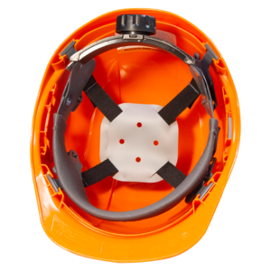Parte interior del casco de seguridad conforme a ANSI con la suspensión de 4 puntos instalada