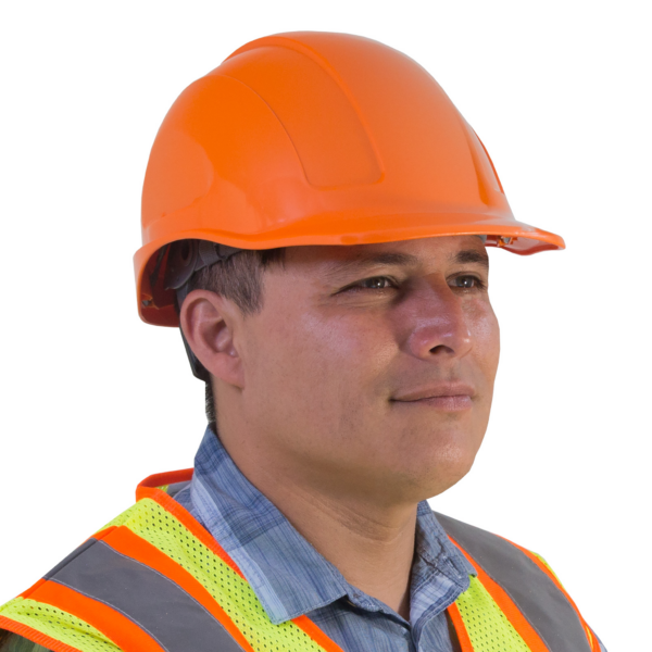 Una persona que lleva un casco de seguridad JORESTECH tipo gorra color naranja, Tipo I Clase C, E, G