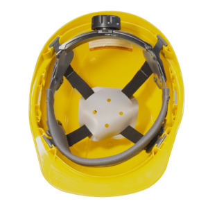 La parte interior del casco de seguridad con la suspensión de 4 puntos instalada