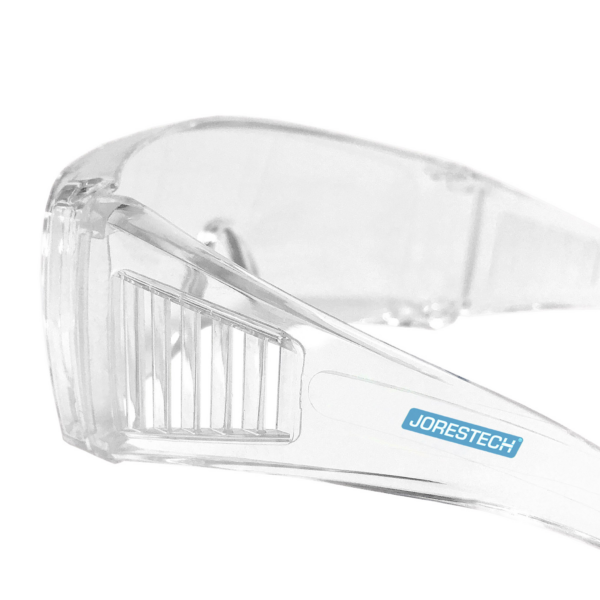 Vista lateral de las gafas de seguridad transparentes Jorestech para protección contra alto impacto