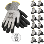 Paquete de 12 guantes de trabajo resistentes a cortes con palmas recubiertas de nitrilo arenado