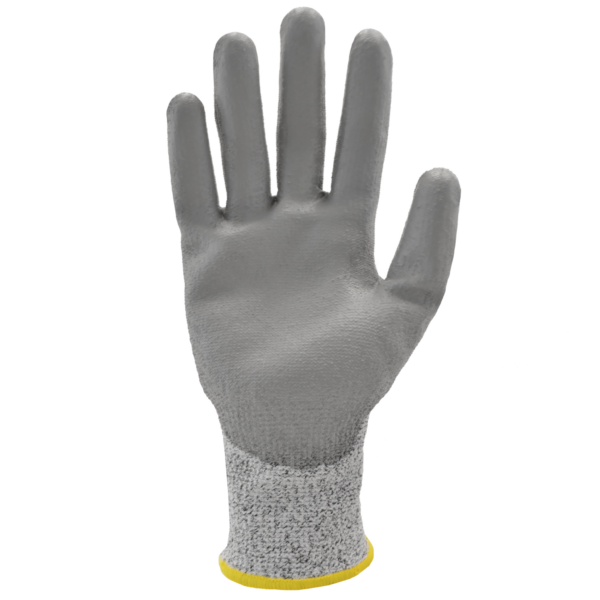 La palma de unos guantes de trabajo de seguridad JORESTECH grises resistentes al corte con palma recubierta de poliuretano