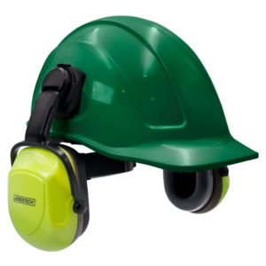 Kit de casco de seguridad verde tipo gorra con orejeras montables