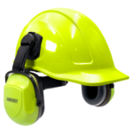 Kit de casco rígido estilo gorra color lima con orejeras montables de alta visibilidad