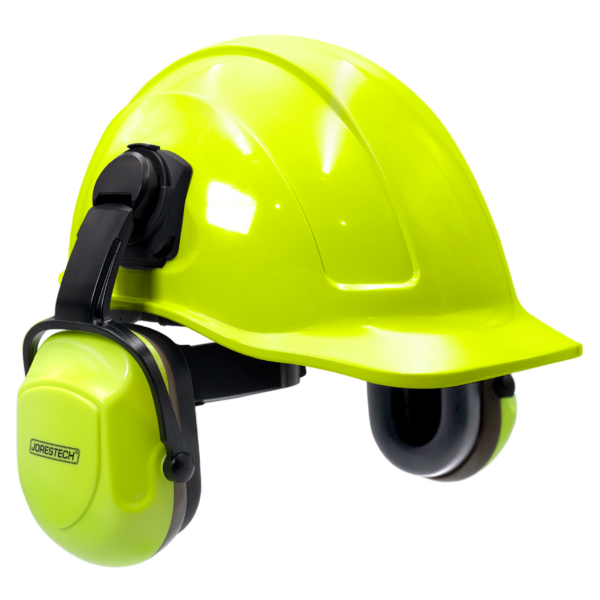 Kit de casco rígido estilo gorra color lima con orejeras montables de alta visibilidad