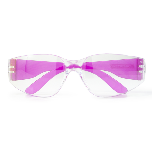 Gafas de seguridad de policarbonato transparente para protección de alto impacto con patillas rosas de color