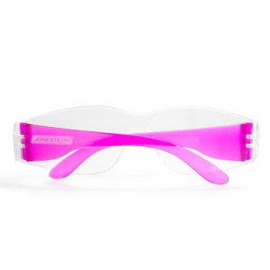 Gafas de seguridad transparentes conformes con ANSI para protección contra alto impacto con varillas rosas de color