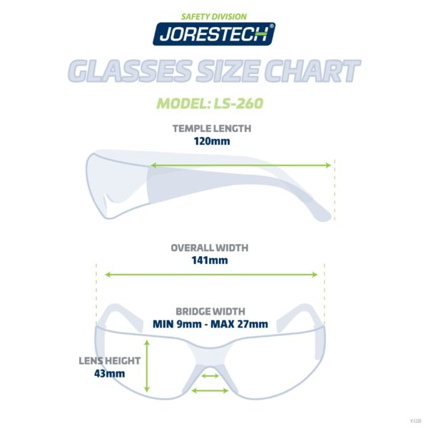 Medidas de las gafas de seguridad JORESTECH para protección contra alto impacto