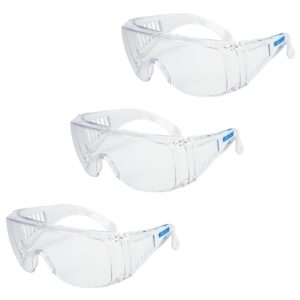 Paquete de 3 gafas de seguridad Jorestech transparentes para protección contra alto impacto sobre fondo blanco