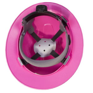Casco de seguridad HDPE rosa de ala completa con suspensión de 4 puntos