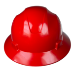 Casco de seguridad rojo de ala completa conforme a ANSI para protección de la cabeza con suspensión de 4 puntos