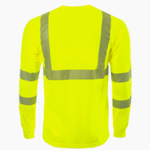 Parte trasera de la camiseta de seguridad de manga larga con bolsillo, reflectante por transferencia térmica, color amarillo/lima de alta visibilidad