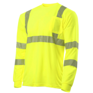 Camiseta de seguridad de manga larga con bolsillo, reflectante por transferencia térmica, de alta visibilidad, amarilla/lima