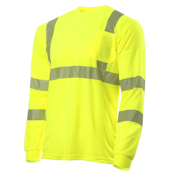 Camiseta de seguridad de manga larga con bolsillo, reflectante por transferencia térmica, de alta visibilidad, amarilla/lima