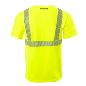 Parte trasera de la camisa de seguridad con bolsillo y transferencia térmica reflectante Hi-Vis en color lima/amarillo