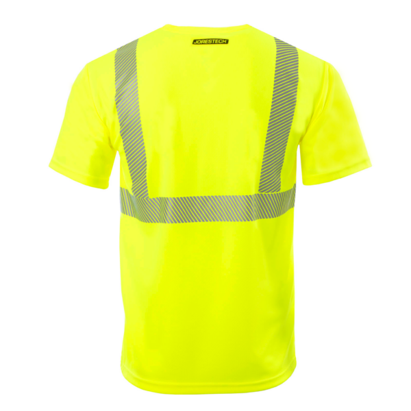 Parte trasera de la camisa de seguridad con bolsillo y transferencia térmica reflectante Hi-Vis en color lima/amarillo