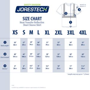 Tabla de tallas para la camisa de seguridad con bolsillo JORESTECH Hi Vis de transferencia térmica y reflectante ANSI clase 2 tipo R