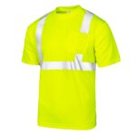 Camisa de seguridad amarilla reflectante de alta visibilidad con transferencia térmica y bolsillo en el pecho