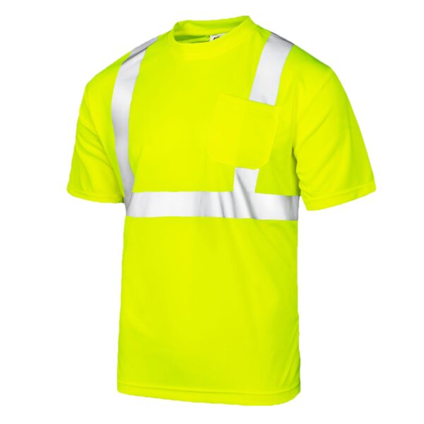 Camisa de seguridad amarilla reflectante de alta visibilidad con transferencia térmica y bolsillo en el pecho