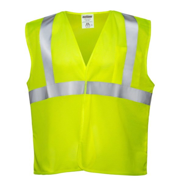 Chaleco de seguridad de alta visibilidad en color lima/amarillo, conforme a ANSI, con cinta reflectante de 2 pulgadas
