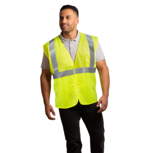 Hombre vistiendo un chaleco de seguridad color lima ANSI/ISEA 107-2015, Tipo R, Clase 2