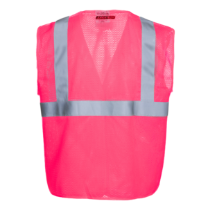 Chaleco de seguridad rosa de alta visibilidad con tiras reflectantes de 2 pulgadas en la parte delantera y trasera
