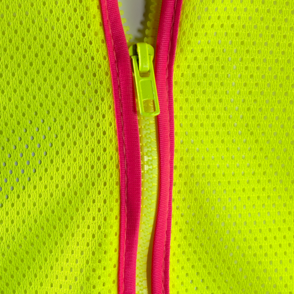 Chaleco de seguridad de alta visibilidad amarillo y rosa con cremallera y bolsillos