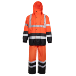 Conjunto impermeable de seguridad naranja y negro de alta visibilidad con franjas reflectantes de 2 pulgadas