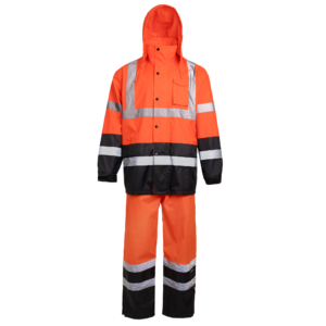 Conjunto impermeable de seguridad naranja y negro de alta visibilidad con franjas reflectantes de 2 pulgadas