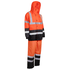 Conjunto impermeable de seguridad naranja y negro de alta visibilidad con franjas reflectantes de 2 pulgadas