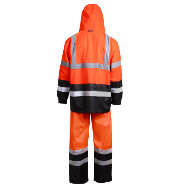 Conjunto impermeable de seguridad naranja y negro de alta visibilidad con bandas reflectantes de 2 pulgadas