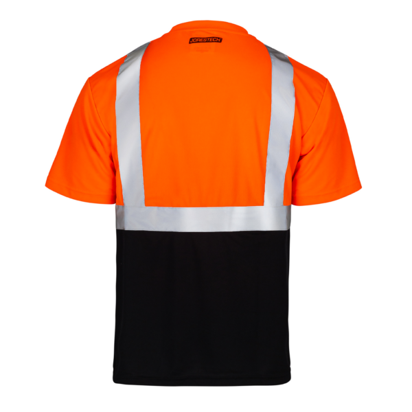 Parte trasera de la camisa de seguridad JORESTECH naranja y negra con tiras reflectantes