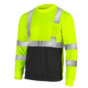 camisa de seguridad de manga larga de alta visibilidad, reflectante, amarilla y negra, que disimula la suciedad