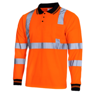 Polo de manga larga de seguridad reflectante Hi Vis naranja, conforme a ANSI, con tejido transpirable de ojo de pájaro