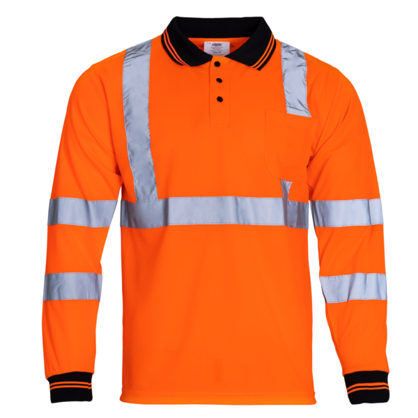 Frente de la camisa de seguridad de alta visibilidad color naranja fluorescente, polo de manga larga, clase 3, tipo R
