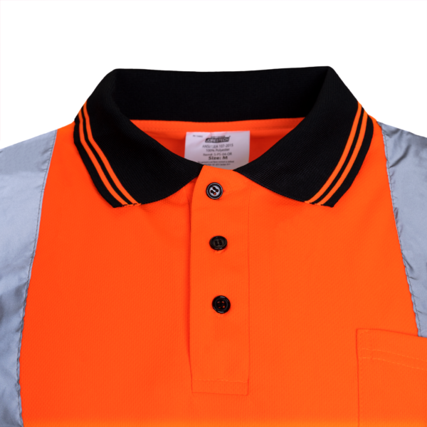 Primer plano de la camisa de seguridad JORESTECH® naranja de alta visibilidad con botones