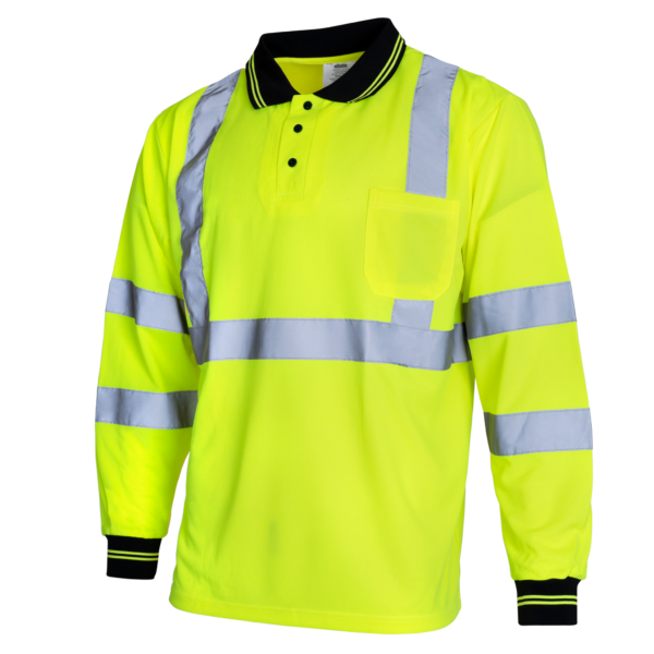 Polo de manga larga de alta visibilidad amarillo, reflectante, de seguridad, conforme a ANSI