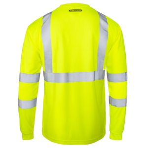 Vista trasera de la camiseta de seguridad de manga larga amarilla de alta visibilidad y reflectante