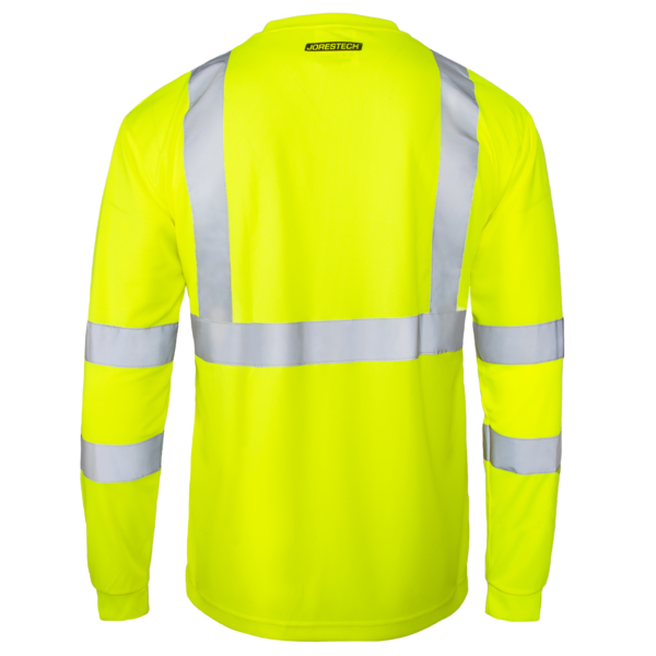 Vista trasera de la camiseta de seguridad de manga larga amarilla de alta visibilidad y reflectante