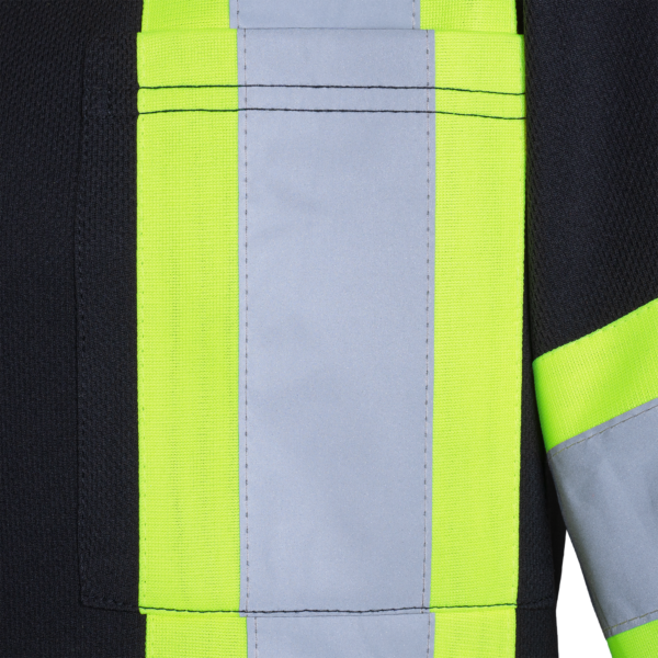 Polo de seguridad negro reflectante con mangas largas y bolsillo en el pecho