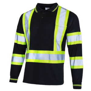 Polo de manga larga de seguridad reflectante Hi Vis en negro y amarillo, conforme a ANSI