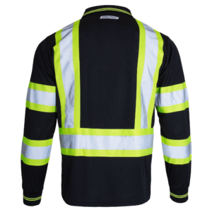 Polo de manga larga de seguridad reflectante de alta visibilidad, negro y amarillo, conforme a ANSI, tipo O, clase 1