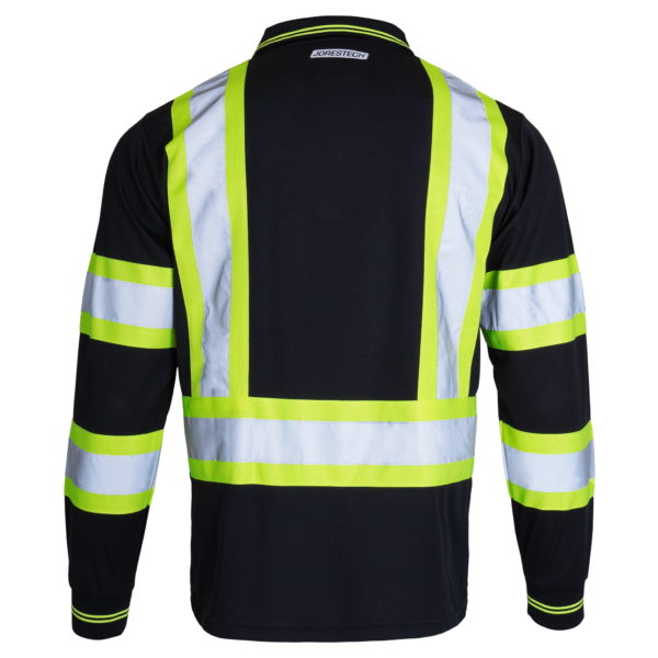 Polo de manga larga de seguridad reflectante de alta visibilidad, negro y amarillo, conforme a ANSI, tipo O, clase 1