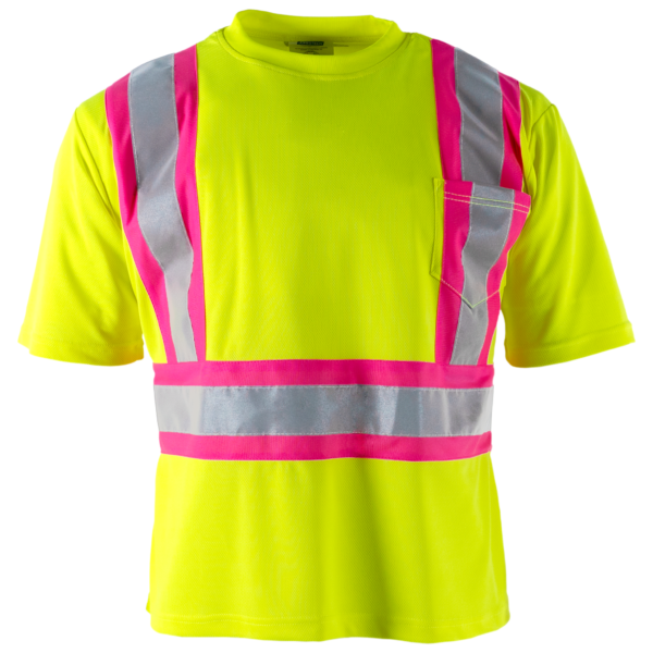 Camisa de seguridad reflectante de alta visibilidad bicolor con contraste rosa