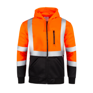 Sudadera con capucha de alta visibilidad color naranja con franjas reflectantes ANSI clase 3 tipo R