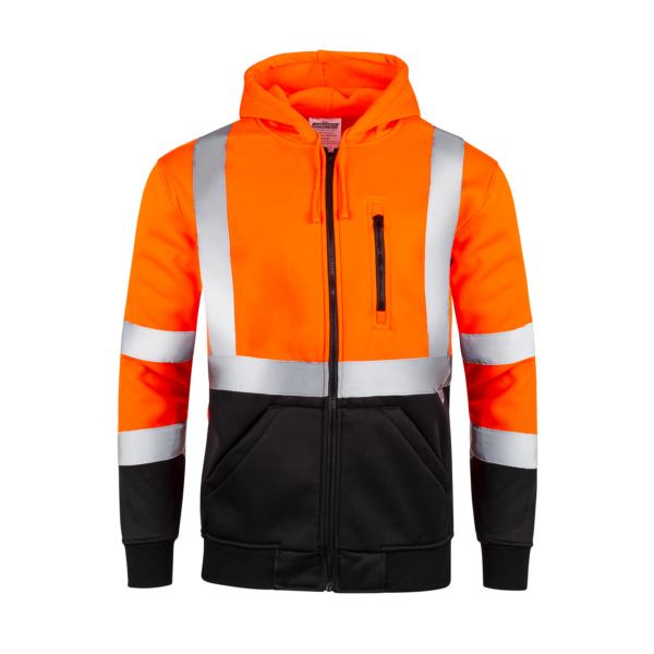 Sudadera con capucha de alta visibilidad color naranja con franjas reflectantes ANSI clase 3 tipo R