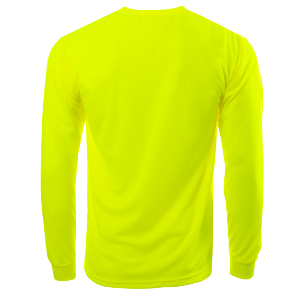 Vista trasera de las camisetas de manga larga de alta visibilidad color lima de seguridad