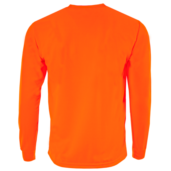 Vista trasera de las camisetas de manga larga de seguridad de alta visibilidad naranjas